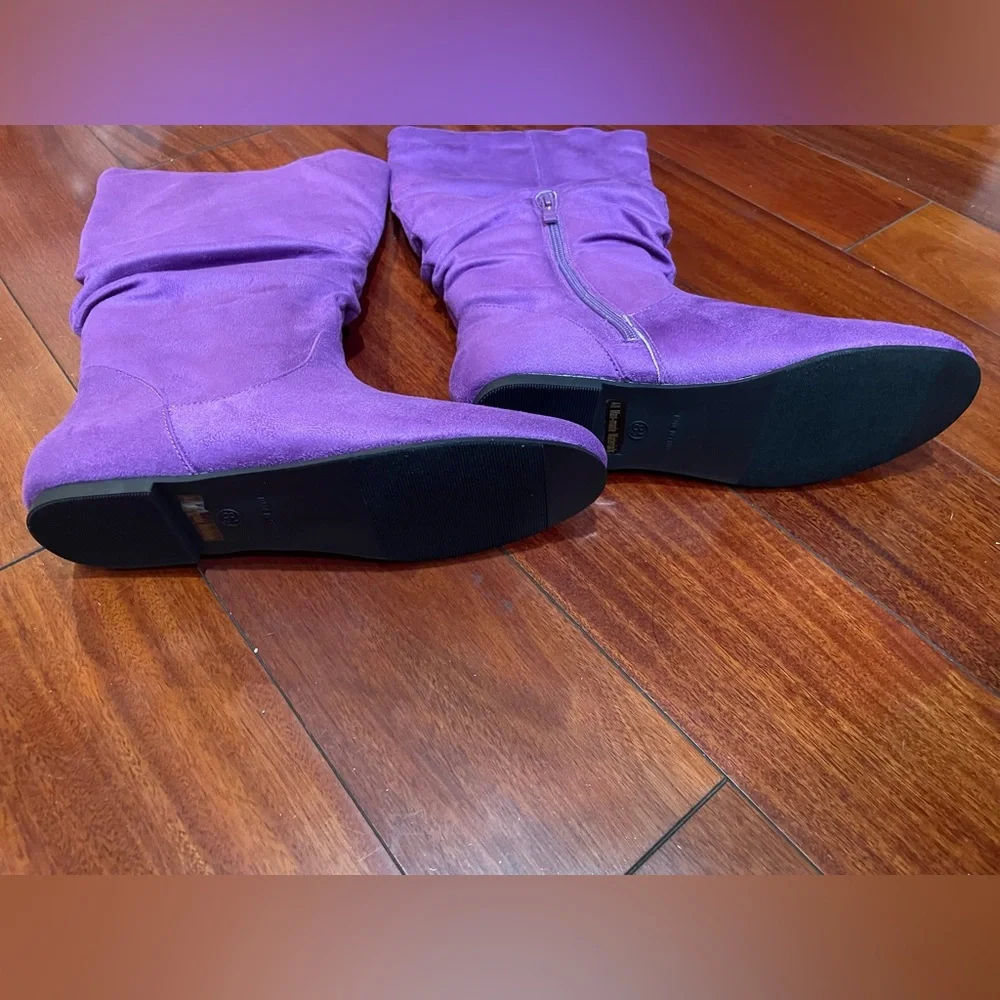 Women's Purple Mid-Calf Slouch Zipper Boots - Picture 3 of 8